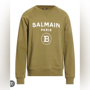Balmain Paris Logo Sweatshirt Men’s XL Olive Green Luxury Designer Crewneck